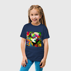 Футболка хлопковая детская Женское лицо в солнцезащитных очках, граффити поп, цвет: тёмно-синий — фото 2