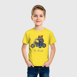 Футболка хлопковая детская Крутой мотоциклист медведь, цвет: желтый — фото 2