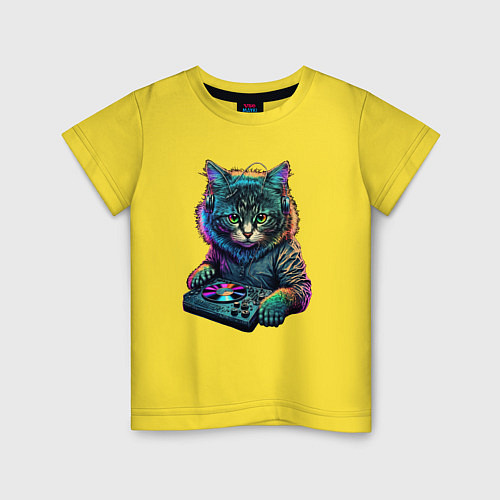 Детская футболка Кот диджей / Желтый – фото 1