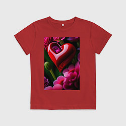 Футболка хлопковая детская Сердце с цветами, цвет: красный