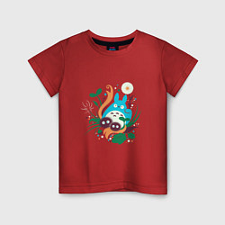 Футболка хлопковая детская Тоторо с одуванчиком, цвет: красный