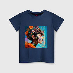Футболка хлопковая детская Девушка Стимпанк, цвет: тёмно-синий