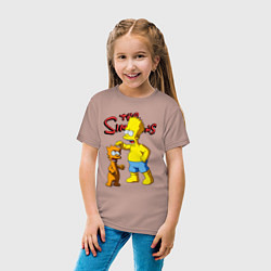 Футболка хлопковая детская Барт Симпсон и Снежок - нейросеть - мультфильм, цвет: пыльно-розовый — фото 2