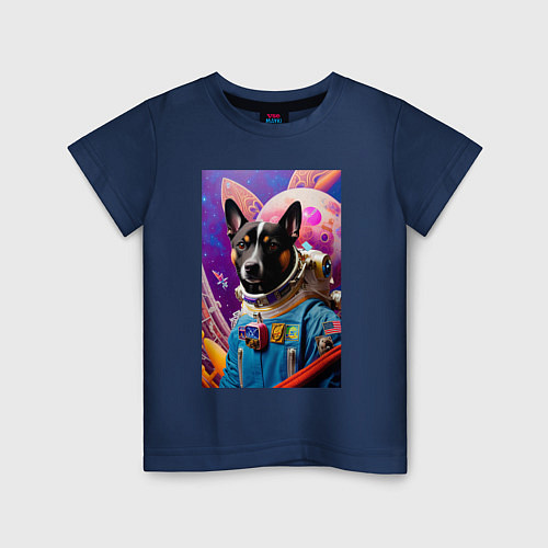 Детская футболка Пёс космонавт - нейросеть / Тёмно-синий – фото 1