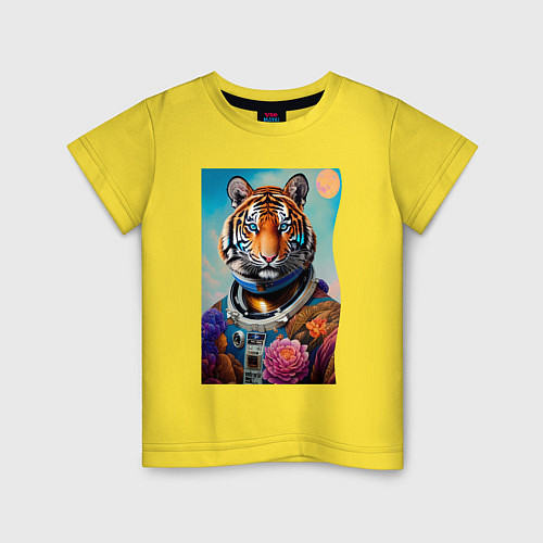 Детская футболка Тигр в космическом скафандре - нейросеть / Желтый – фото 1