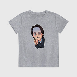 Футболка хлопковая детская Уэнсдэй испугалась, цвет: меланж