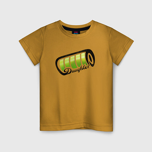 Детская футболка Дочка - полный заряд батареи - семейный лук / Горчичный – фото 1