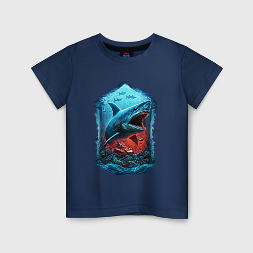 Детская футболка Огромная акула Мегалодон / Тёмно-синий – фото 1