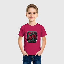 Футболка хлопковая детская Букет и красные розы, цвет: маджента — фото 2