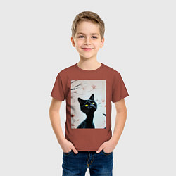 Футболка хлопковая детская Котик под деревом, цвет: кирпичный — фото 2