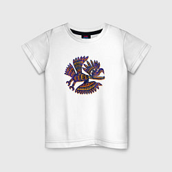 Футболка хлопковая детская Индейский стилизованный орёл орнаментальный, цвет: белый