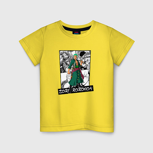 Детская футболка Зоро Ророноа на фоне манги / Желтый – фото 1