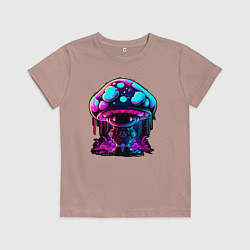 Футболка хлопковая детская Неоновый милый гриб, цвет: пыльно-розовый