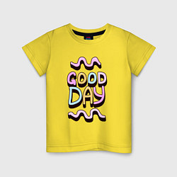 Футболка хлопковая детская Good day надпись с кривыми линиями, цвет: желтый