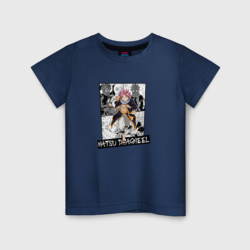Детская футболка Нацу Драгнил на фоне манги / Тёмно-синий – фото 1