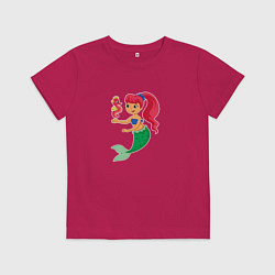 Футболка хлопковая детская Русалочка с морским коньком, цвет: маджента