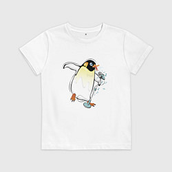 Футболка хлопковая детская Пингвин- вокалист, цвет: белый