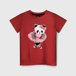 Футболка хлопковая детская Милая животная панда балерина акварель, цвет: красный