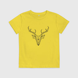 Футболка хлопковая детская Черная полигональная голова оленя, цвет: желтый