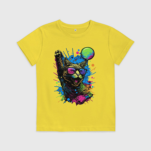 Детская футболка Кот тусовщик / Желтый – фото 1