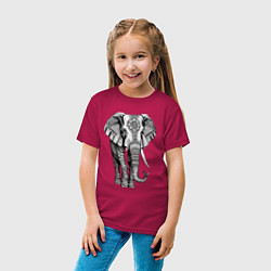 Футболка хлопковая детская Нарисованный слон, цвет: маджента — фото 2