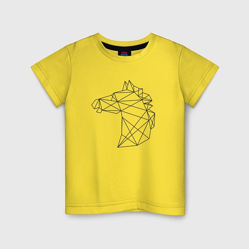 Детская футболка Черная полигональная голова лошади / Желтый – фото 1