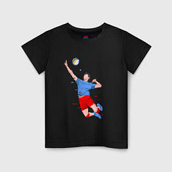 Футболка хлопковая детская Нападающий удар в волейболе, цвет: черный