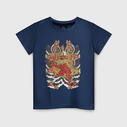 Детская футболка Огненный пес / Тёмно-синий – фото 1