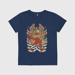 Футболка хлопковая детская Огненный пес, цвет: тёмно-синий