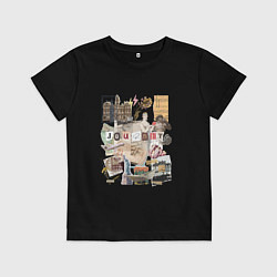 Футболка хлопковая детская Путешествие в стиле скрапбукинг, цвет: черный