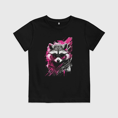 Детская футболка Енот киберпанк / Черный – фото 1