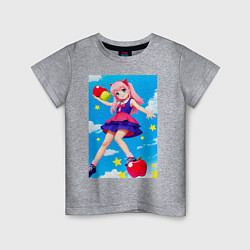 Футболка хлопковая детская Аниме девочка с розовыми волосами, цвет: меланж