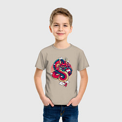 Футболка хлопковая детская Парящий японский дракон, цвет: миндальный — фото 2