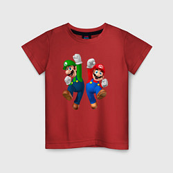Футболка хлопковая детская Луиджи и Марио в прыжке, цвет: красный