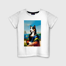 Футболка хлопковая детская A dog named Gioconda - humorous art, цвет: белый