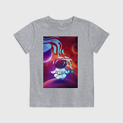 Футболка хлопковая детская Космонавт с кофе, цвет: меланж