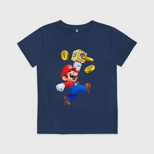 Детская футболка Марио сбивает монетки / Тёмно-синий – фото 1