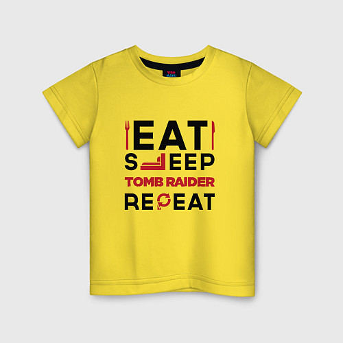 Детская футболка Надпись: eat sleep Tomb Raider repeat / Желтый – фото 1