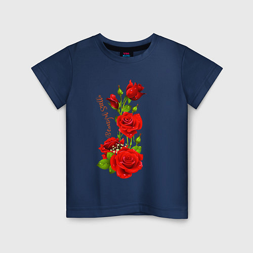 Детская футболка Прекрасная Стелла - букет из роз / Тёмно-синий – фото 1