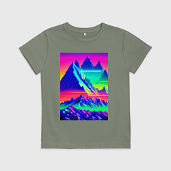 Футболка хлопковая детская Неоновые горы, цвет: авокадо