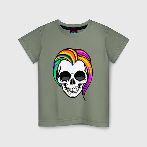 Детская футболка Череп с разноцветными волосами / Авокадо – фото 1