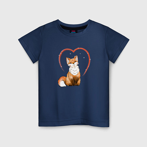 Детская футболка Милая пушистая лисичка кицунэ / Тёмно-синий – фото 1