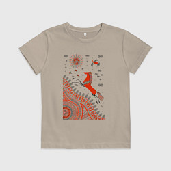 Футболка хлопковая детская Мезенский конь, цвет: миндальный