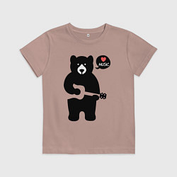 Футболка хлопковая детская Мишка любит музыку, цвет: пыльно-розовый