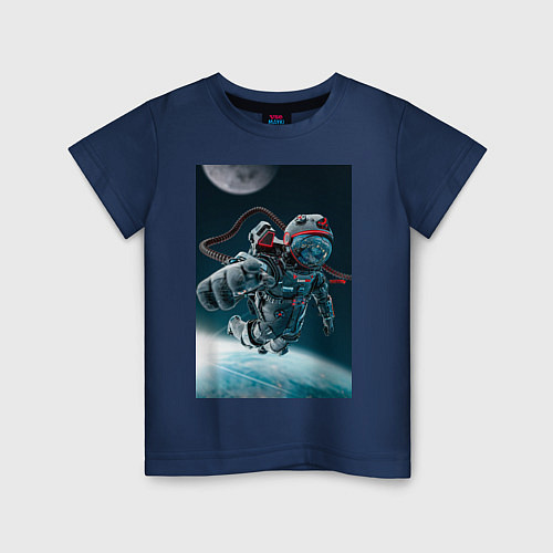 Детская футболка Космонавт над землей / Тёмно-синий – фото 1