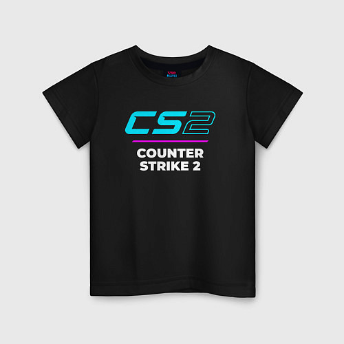 Детская футболка Символ Counter Strike 2 в неоновых цветах / Черный – фото 1
