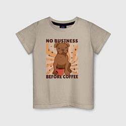 Футболка хлопковая детская No business before coffee, цвет: миндальный