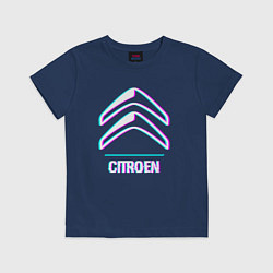 Футболка хлопковая детская Значок Citroen в стиле glitch, цвет: тёмно-синий