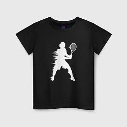 Футболка хлопковая детская Белый силуэт теннисиста, цвет: черный