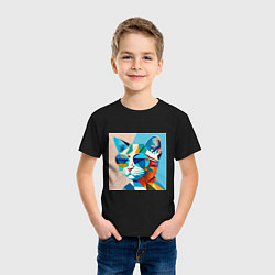 Футболка хлопковая детская Кот в темных очках Пикассо, цвет: черный — фото 2